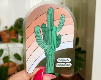 Cactus & Neutral Rainbow Transparent Sticker | Vinyl | Plants