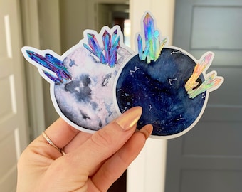 3" Holographic Moon Stickers | Crystals | Art | Watercolor
