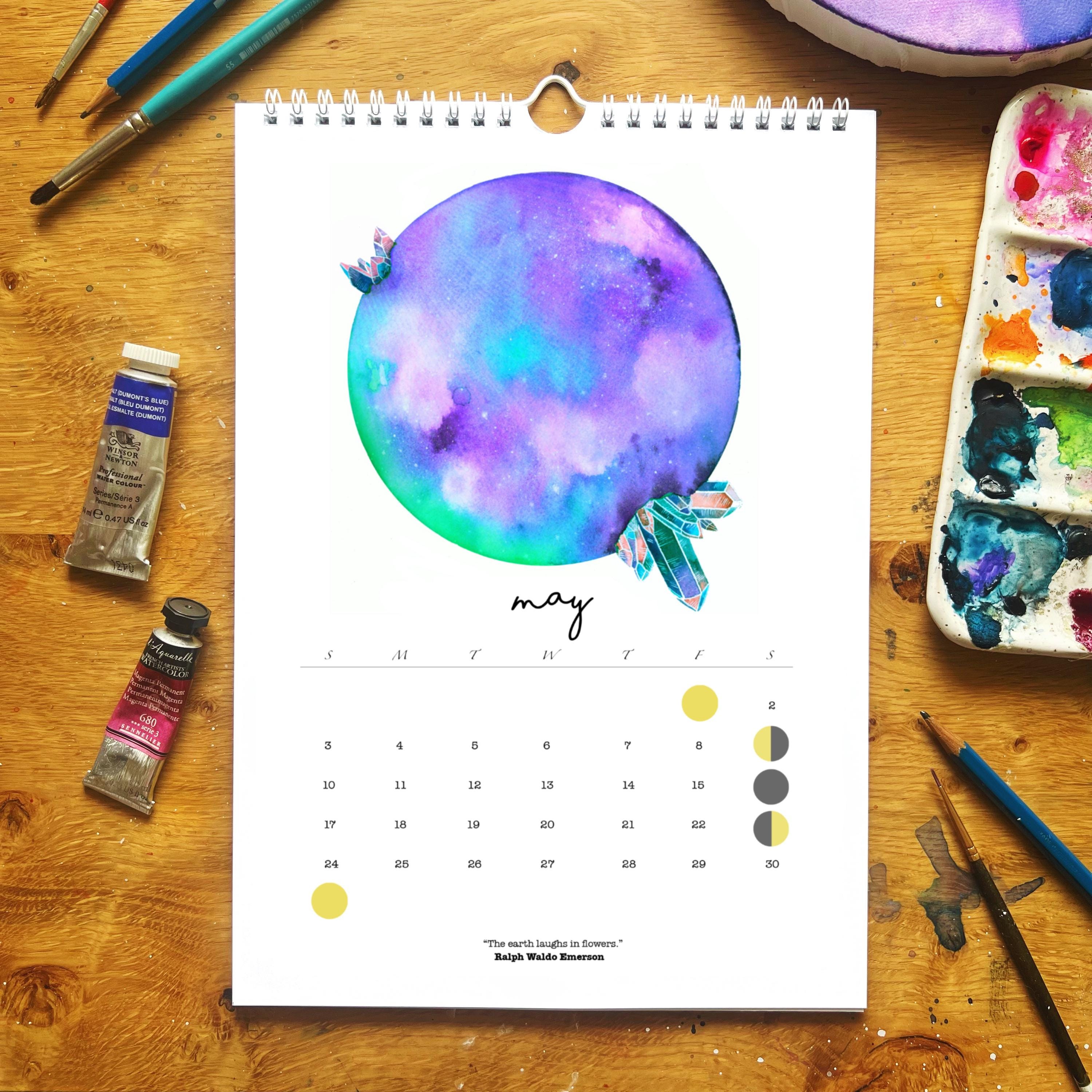 2026 Moon Calendar | Watercolor | Moon Phases | Moon Calendar | Lunar ...