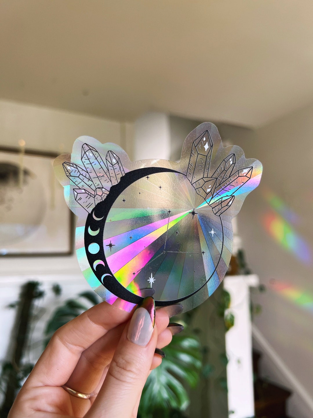 Crystal Moon Suncatcher | Window Decal | Rainbow Maker | Prism | Moon ...