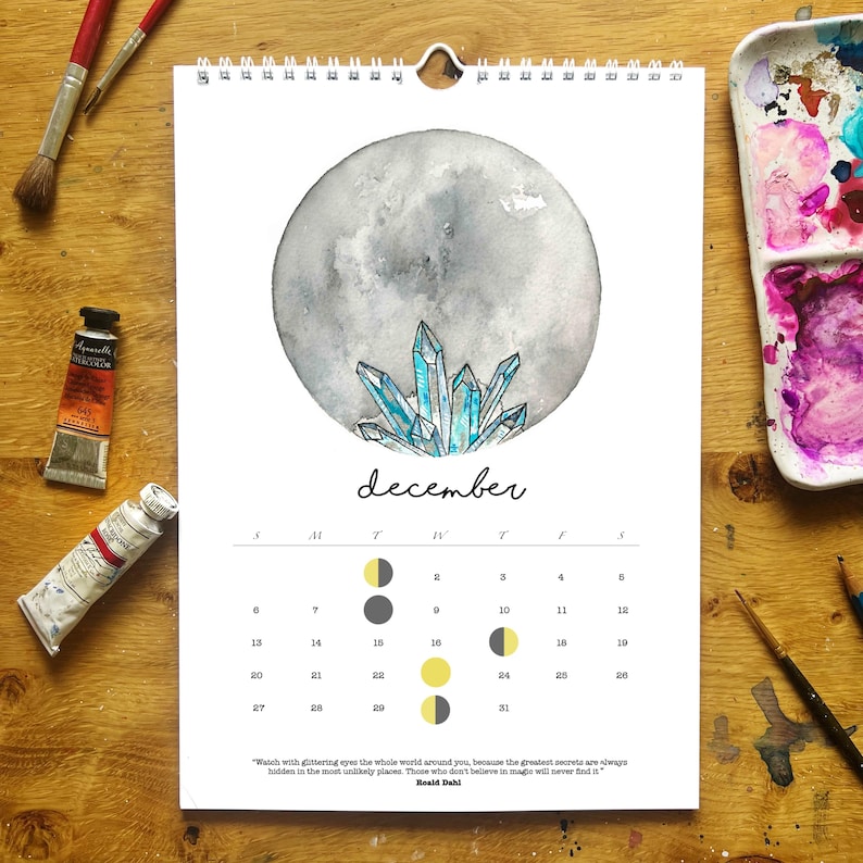 2026 Moon Calendar | Watercolor | Moon Phases | Moon Calendar | Lunar ...