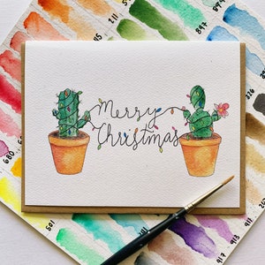Buon Natale Cactus (Set di 6) / Biglietto di auguri / Acquerello / Vacanze / Pianta Lady