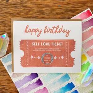 Scratch-Off Self-Love Ticket Anniversaire | | de cartes de vœux Scratcher | Amour-propre