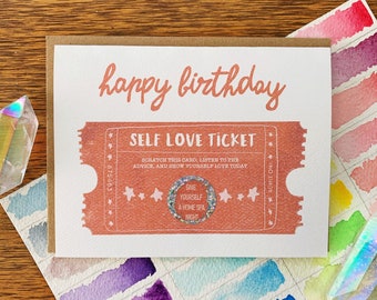 Scratch-Off Self-Love Ticket Birthday | Greeting Card | Scratcher | Self-Love