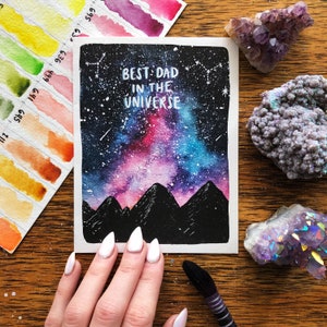 Meilleur papa de l’univers | | de cartes de vœux | spatiale Père | Aquarelle