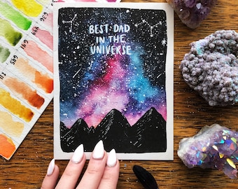 Best Dad in the Universe | Greeting Card | Space | Father | Watercolor