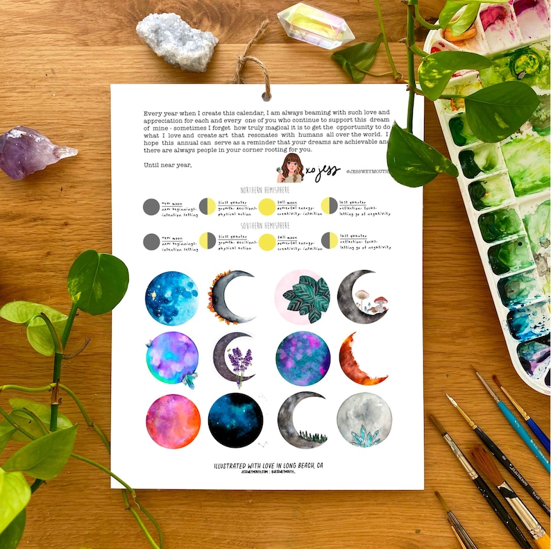 2026 Moon Calendar | Watercolor | Moon Phases | Moon Calendar | Lunar ...