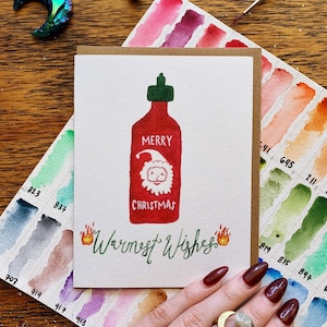 Los más cálidos deseos Sriracha / Tarjeta de felicitación / Acuarela / Vacaciones / Navidad