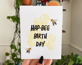 Hap-BEE Birthday | Greeting Card | Art | Illustration | Watercolor | Bee