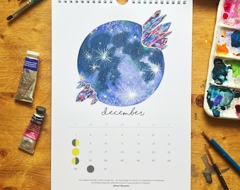 2024 Moon Calendar | Watercolor | Moon Phases | Moon Calendar | Lunar Cycles | Crystals | 2024 Calendar | Wall Calendar