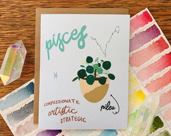 Pisces Zodiac Houseplant | Greeting Card | Astrology | Plants