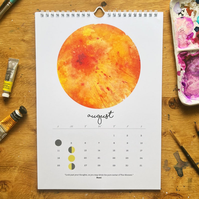 2024 Moon Calendar Watercolor Moon Phases Moon Calendar Lunar Cycles Crystals 2024 Calendar Wall Calendar image 3