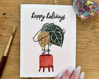 Happy Holidays Anthurium | Greeting Card | Watercolor | Holiday | Plant