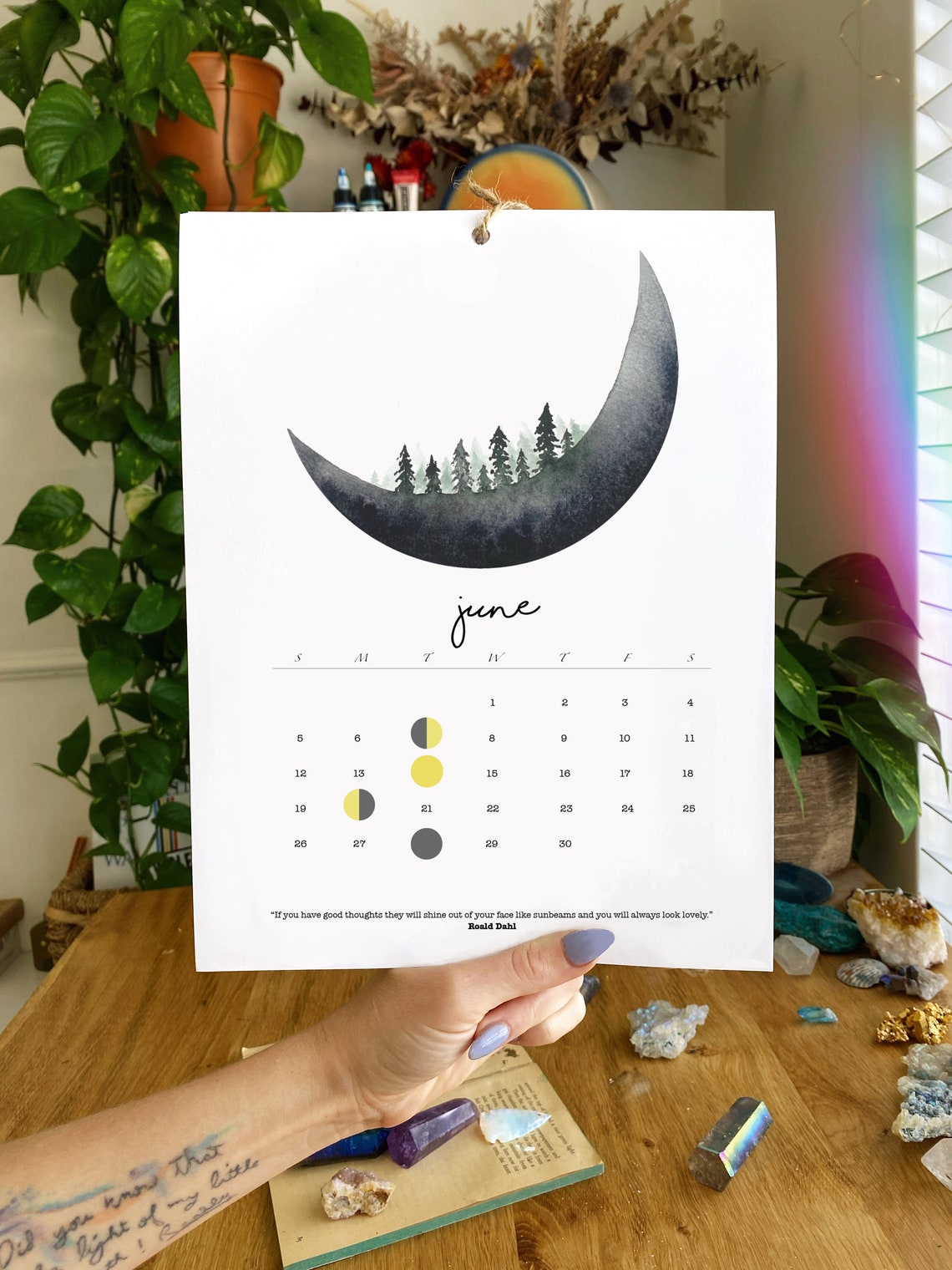 2022 Moon Calendar Watercolor Moon Phases Moon Calendar | Etsy