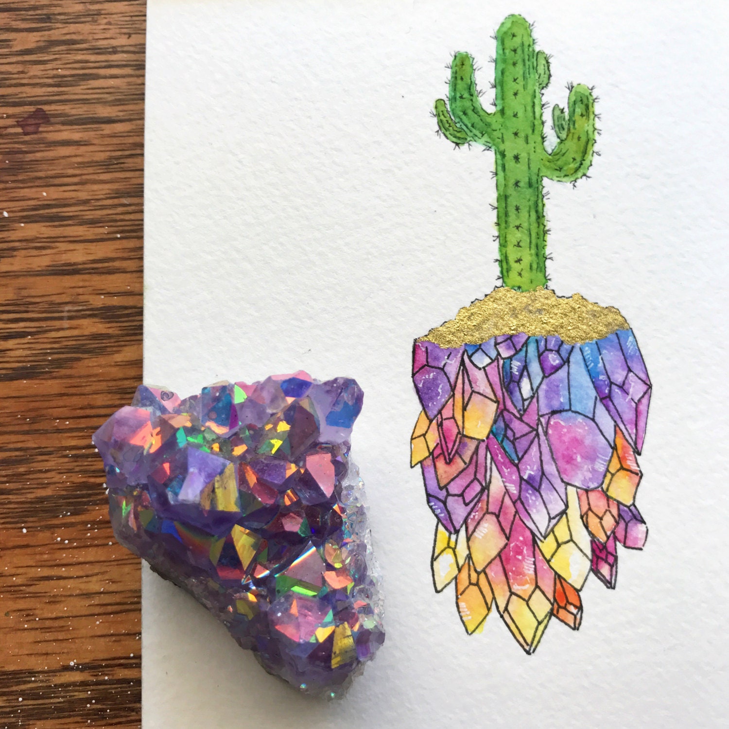 From Underneath Watercolor Crystal Cactus Art Etsy Singapore