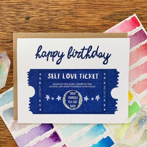 Scratch-Off Self-Love Ticket Anniversaire | | de cartes de vœux Scratcher | Amour-propre