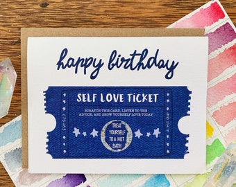 Scratch-Off Self-Love Ticket Birthday | Greeting Card | Scratcher | Self-Love