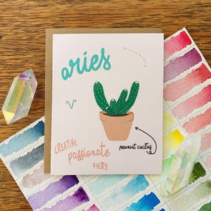 Planta de interior del zodíaco de Aries / Tarjeta de felicitación / Astrología / Plantas