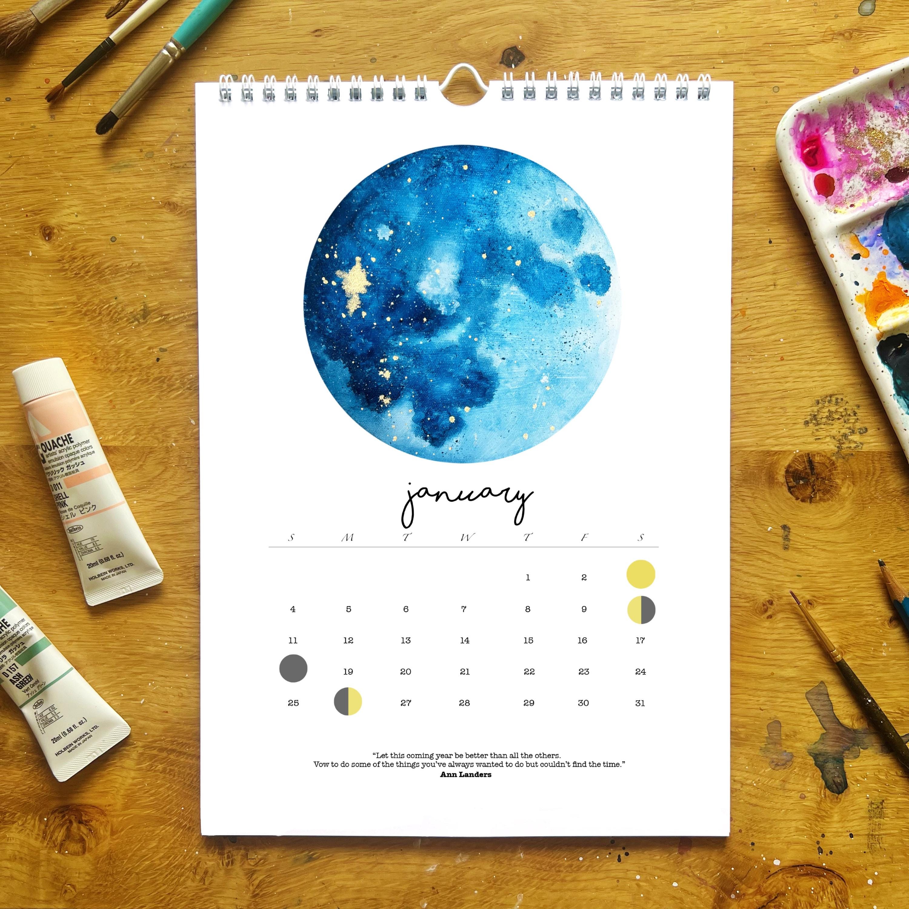 2026 Moon Calendar | Watercolor | Moon Phases | Moon Calendar | Lunar ...