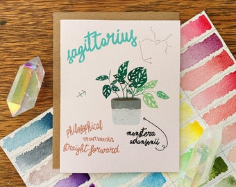 Sagittarius Zodiac Houseplant | Greeting Card | Astrology | Plants