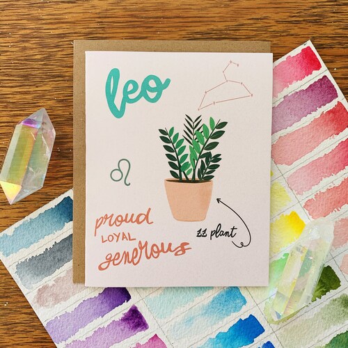 Leo Zodiac Houseplant Greeting Card Astrology Plants Etsy