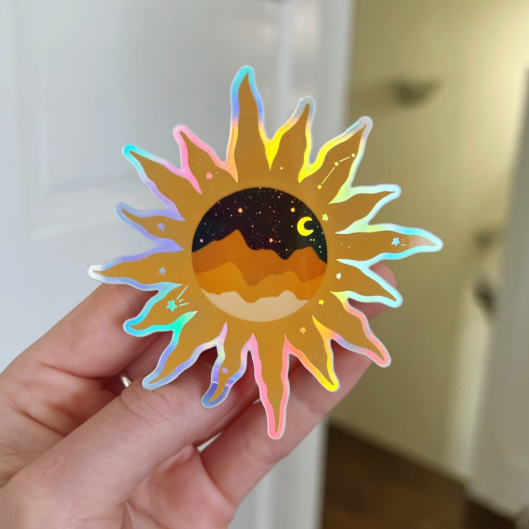 The Sun Sticker Holographic Sun & Night Sky Sticker - Etsy