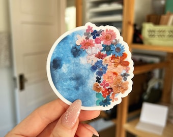 Flower Moon Vinyl Sticker | Floral | Blue Moon