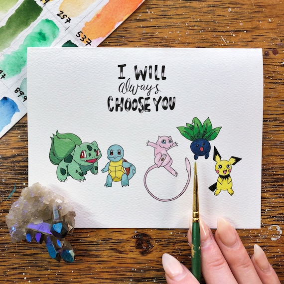 I Will Always Choose You | Greeting Card | Pokemon | Bulbasaur | Oddish |  Squirtle | Pichu | Mew - Etsy