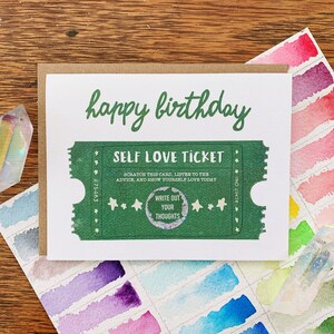 Scratch-Off Self-Love Ticket Anniversaire | | de cartes de vœux Scratcher | Amour-propre