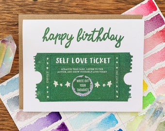 Scratch-Off Self-Love Ticket Birthday | Greeting Card | Scratcher | Self-Love