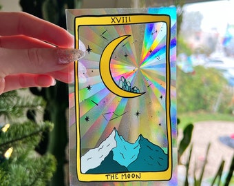 Adesivo de janela com carta de tarô da Lua | Cristal | Criador de arco-íris