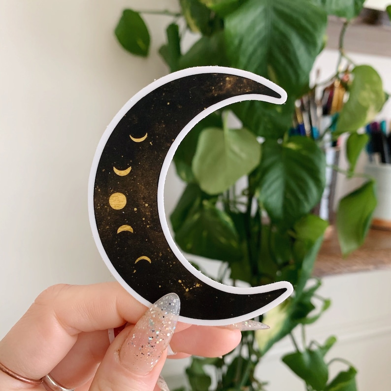 Crescent Moon Vinyl Sticker Golden Moons Etsy