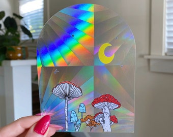 Mushroom Suncatcher | Window Decal | Rainbow Maker | Prism | Vinyl