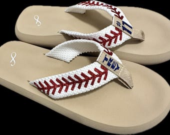 Personalized Glitter Baseball/Softball Flip Flops, Women's Sandals