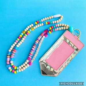 Teacher lanyard, lanyards, back to school, teacher gifts, mom gifts, education, wood bead lanyard, colorful lanyard, pencil badge holder,