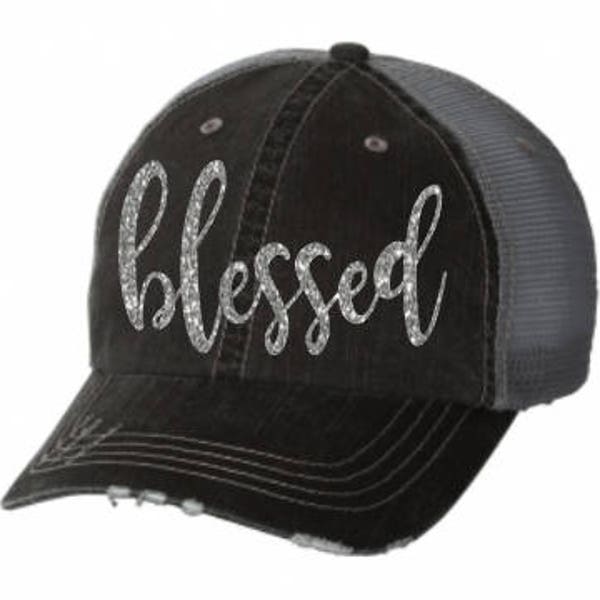 Distressed trucker cap, blessed, faith, hope, love, cap, trust, grace, kindness, inspirational cap, glitter cap, trucker cap, believe, pray