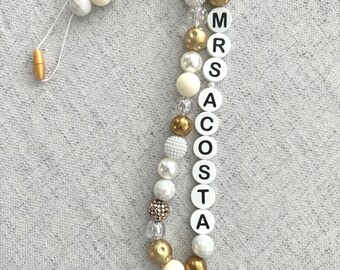 Personalized Teacher Lanyard, Acrylic Beads & Letter beads, Friendship Bracelet Beads, Lanyard, Teacher Lanyards