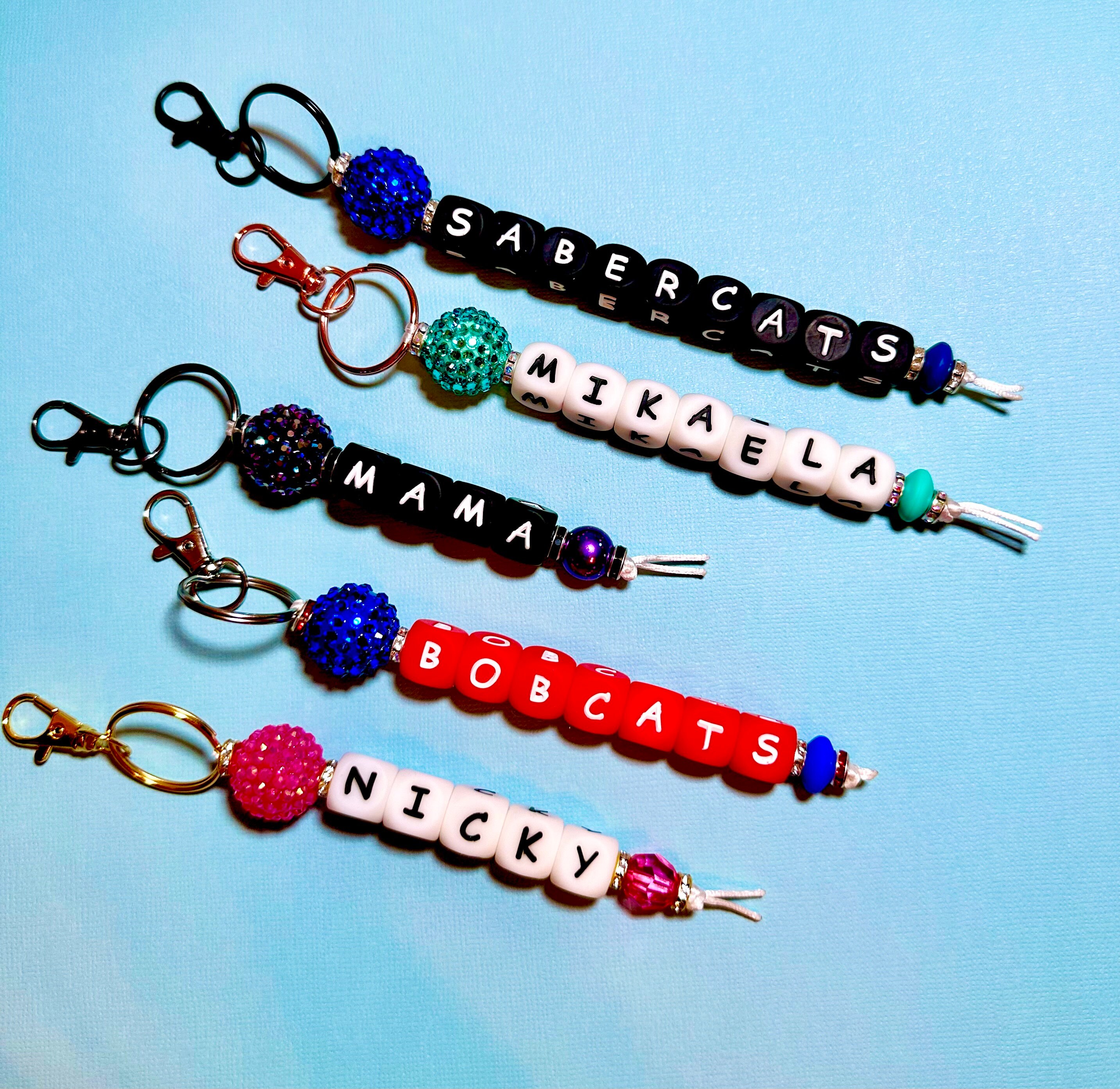 Personalized Beaded Keychain, Letter Beads, Rhinestone Accent, Bag ...