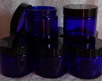 Small Glass Jars: 1-oz OR 2-oz Cobalt Blue with lined cap for beauty creams lotions made with essential oils new empty (Set of 6)