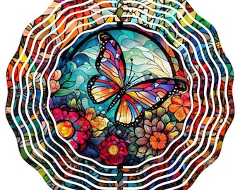 8" Wind Spinner con vibrante vidriera mariposa windspinner colorido patio al aire libre jardín patio spinning decoración regalo presente nuevo