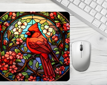 Preciosa alfombrilla para mouse Spring Cardinal, mide 9 x 7 vibrantes para un movimiento suave del mouse, almohadilla protectora para portavasos con diseño de pájaros y flores