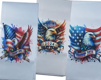Lote de 3 paños de cocina Trump 2024 con la bandera estadounidense y el águila, 27 x 18 pulgadas, para secar platos o té.