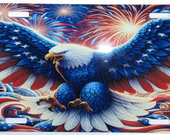 Placa de matrícula personalizada patriótica con diseño de águila transformada, cruz de veteranos para autos, carros, vehículos todo terreno, autocaravanas, equipos agrícolas y exhibidores de pared.