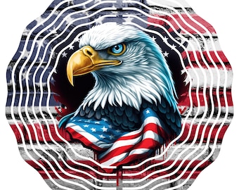 Águila patriótica de EE. UU. y bandera estadounidense Wind Spinner de 8 "para decoración de jardín de jardín al aire libre colgando perinola móvil artesanal colorida y personalizada ¡Nuevo!