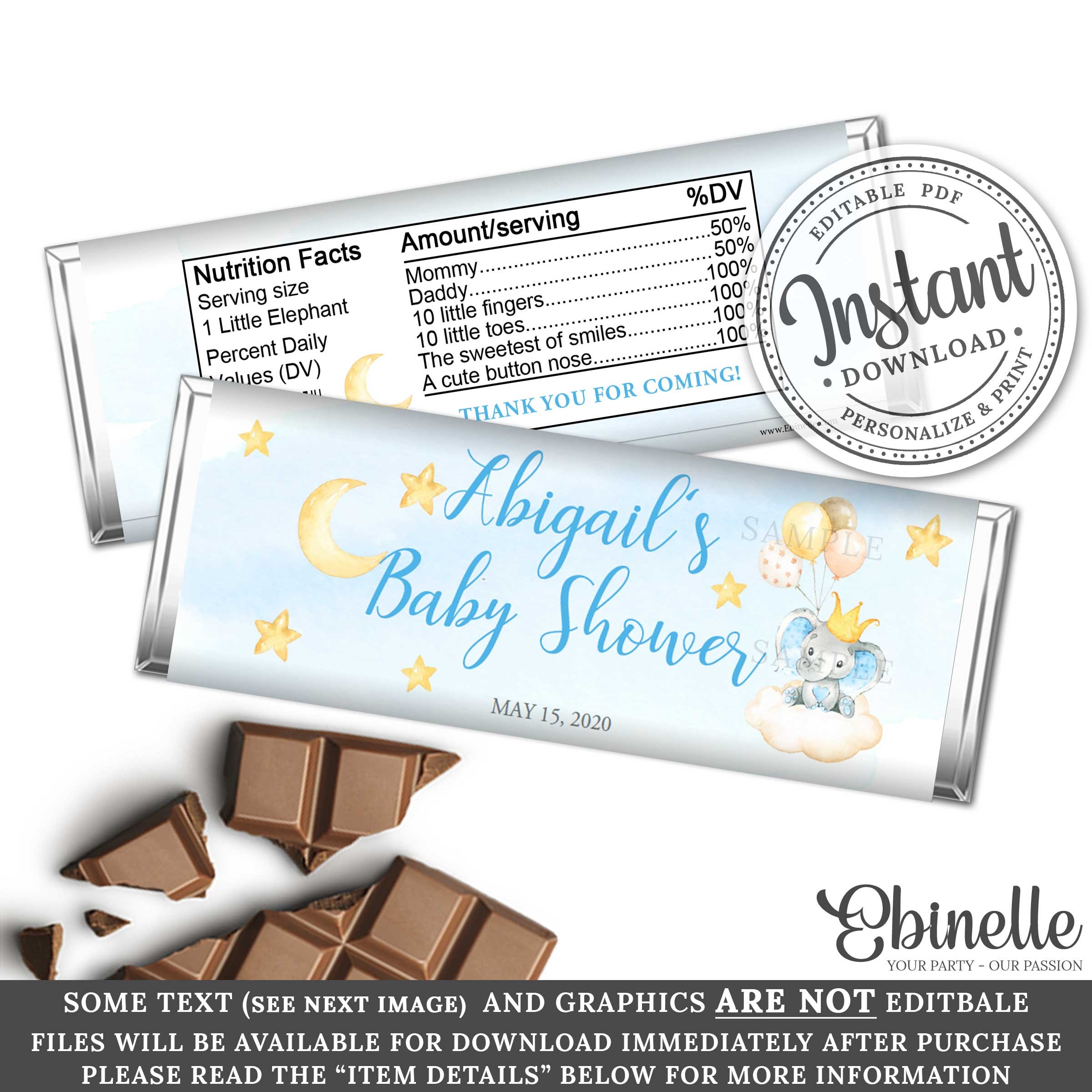 Baby Shower Candy Wrappers Favor Candy Bar Chocolate Wrappers Etsy