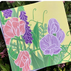 Sweet Peas Greetings Card / blank inside // nature art / flower / spring / summer image 3