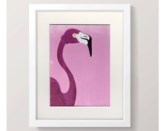 Flamingo - original cut-paper collage artwork