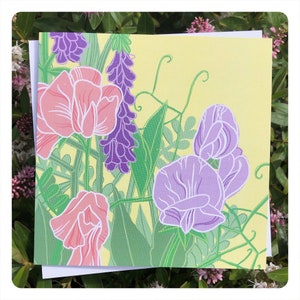 Sweet Peas Greetings Card / blank inside // nature art / flower / spring / summer image 1