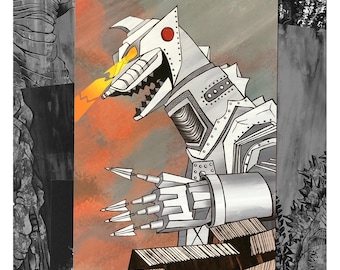 Mechagodzilla -inspired A4 print / Showa / Godzilla poster / Godzilla gift / Terror of Mechagodzilla