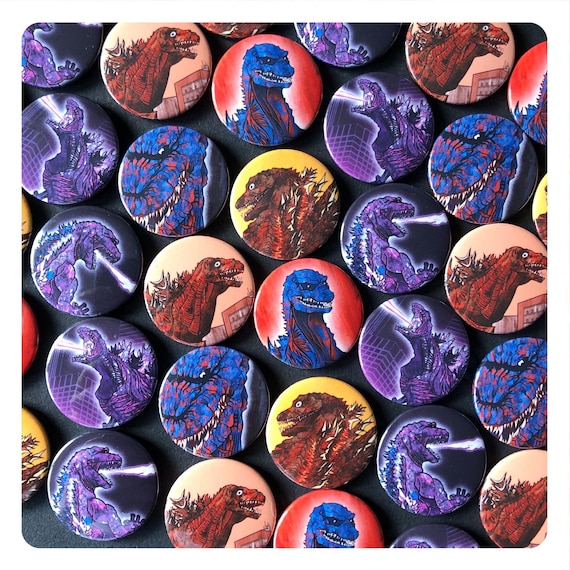 Godzilla badges Shin Godzilla tribute different designs in a pack  Godzilla art Godzilla gift Godzilla buttons